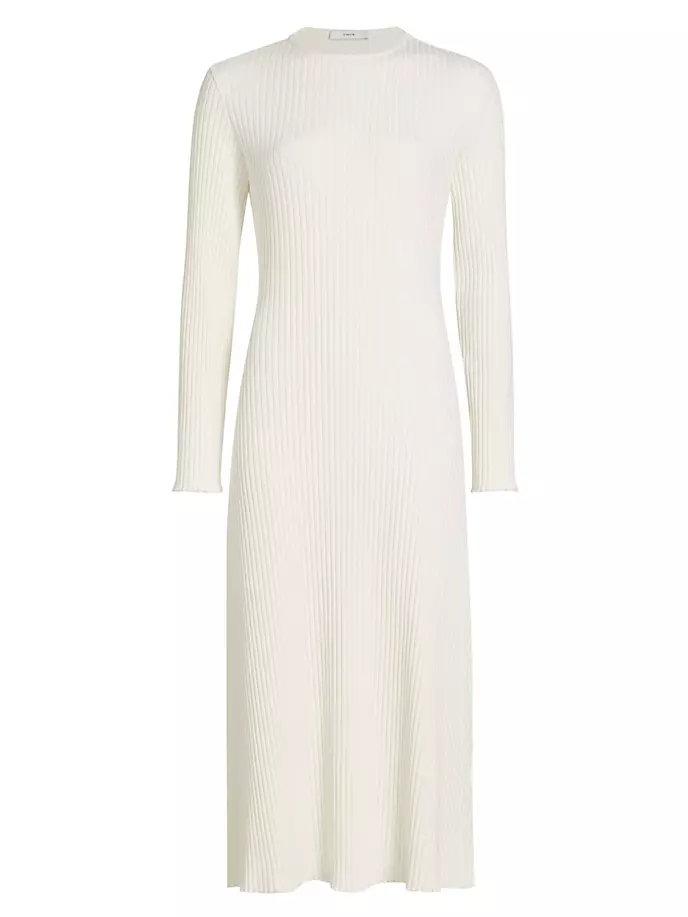 

Платье миди из смесового хлопка в рубчик Vince, цвет off white