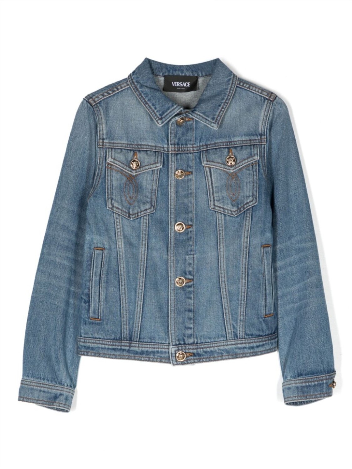 

Versace Kids джинсовая куртка с вышивкой Medusa, синий