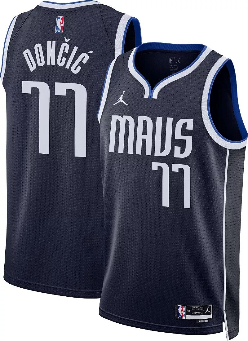 

Jordan Мужская темно-синяя майка Nike Dallas Mavericks Luka Doncic #77 Dri-FIT Swingman