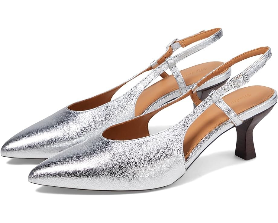 Туфли Madewell The Debbie Slingback Pump in Leather, цвет Bright Silver