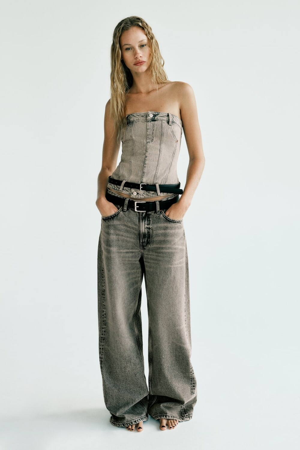 

Джинсовый топ TRF в корсетрном стиле ZARA, серый