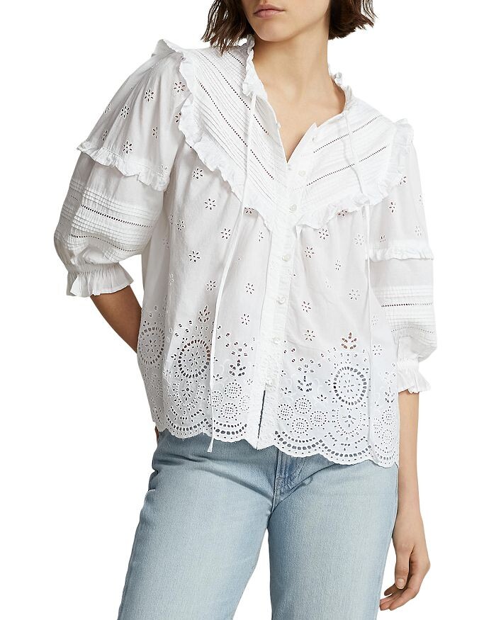 

Блузка с объемными рукавами и люверсами Ralph Lauren