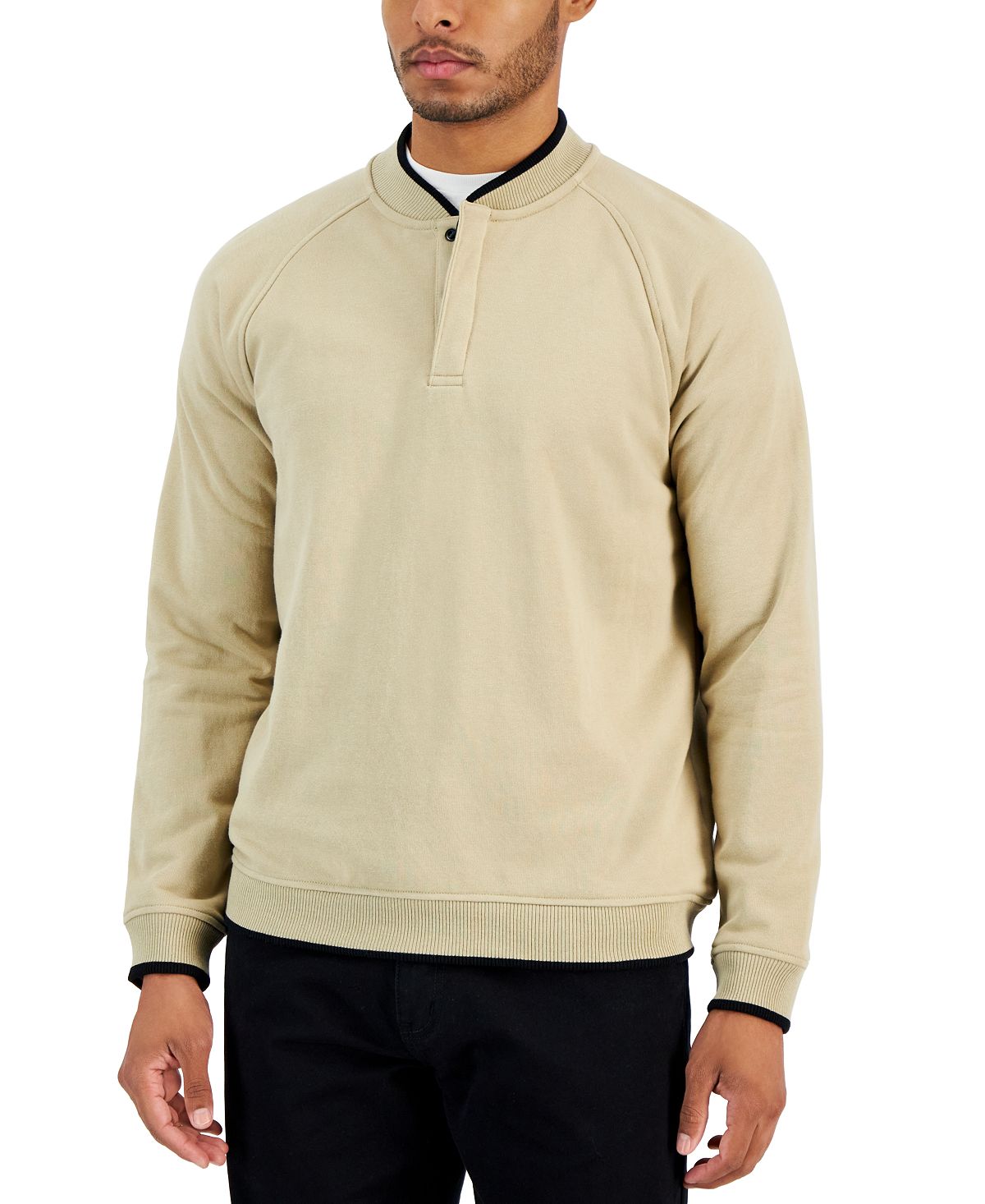 Пуловер на кнопках на четверть с длинными рукавами и бейсбольным воротником Alfani цена и фото