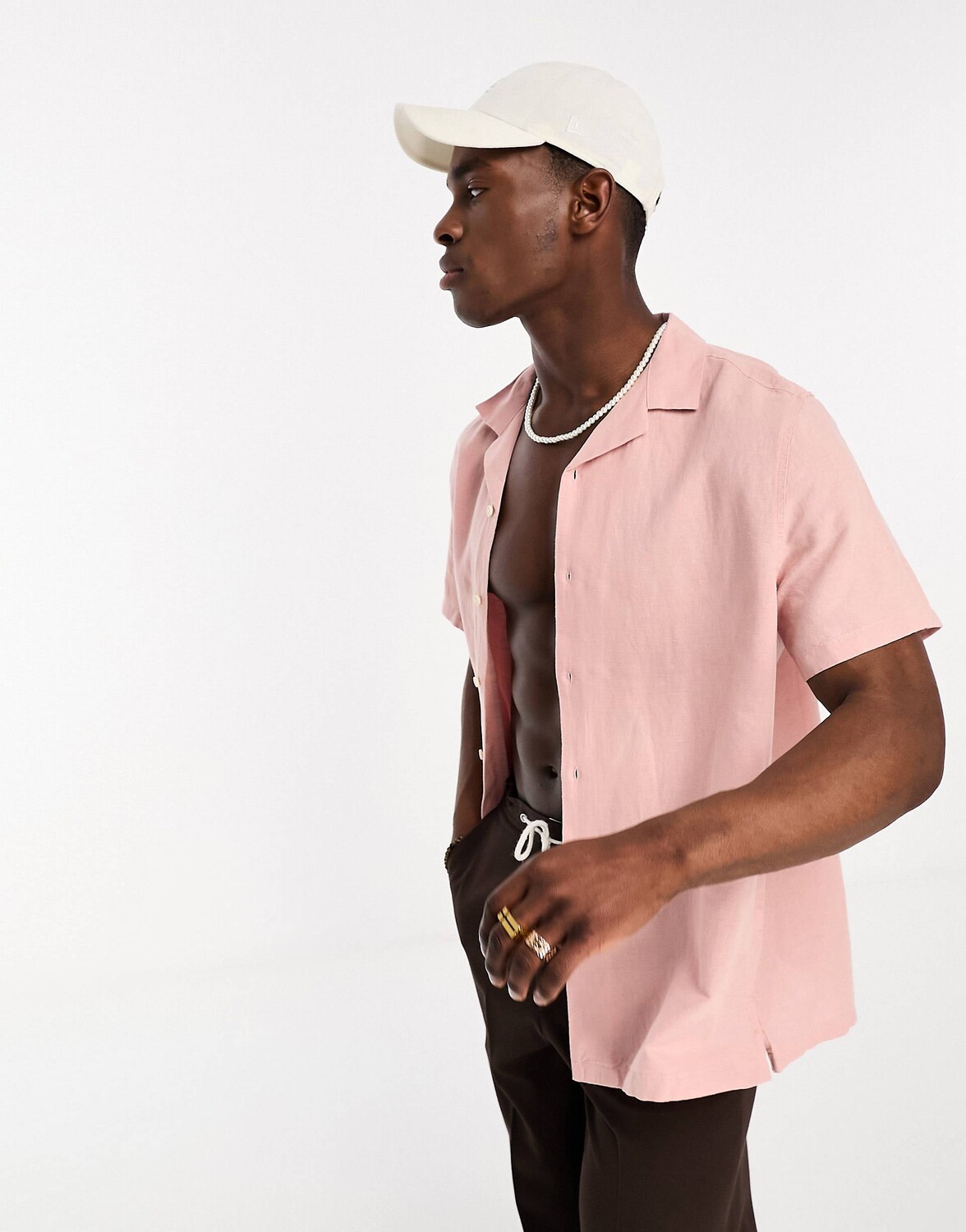 

Свободная льняная рубашка revere цвета глины розового цвета ASOS DESIGN