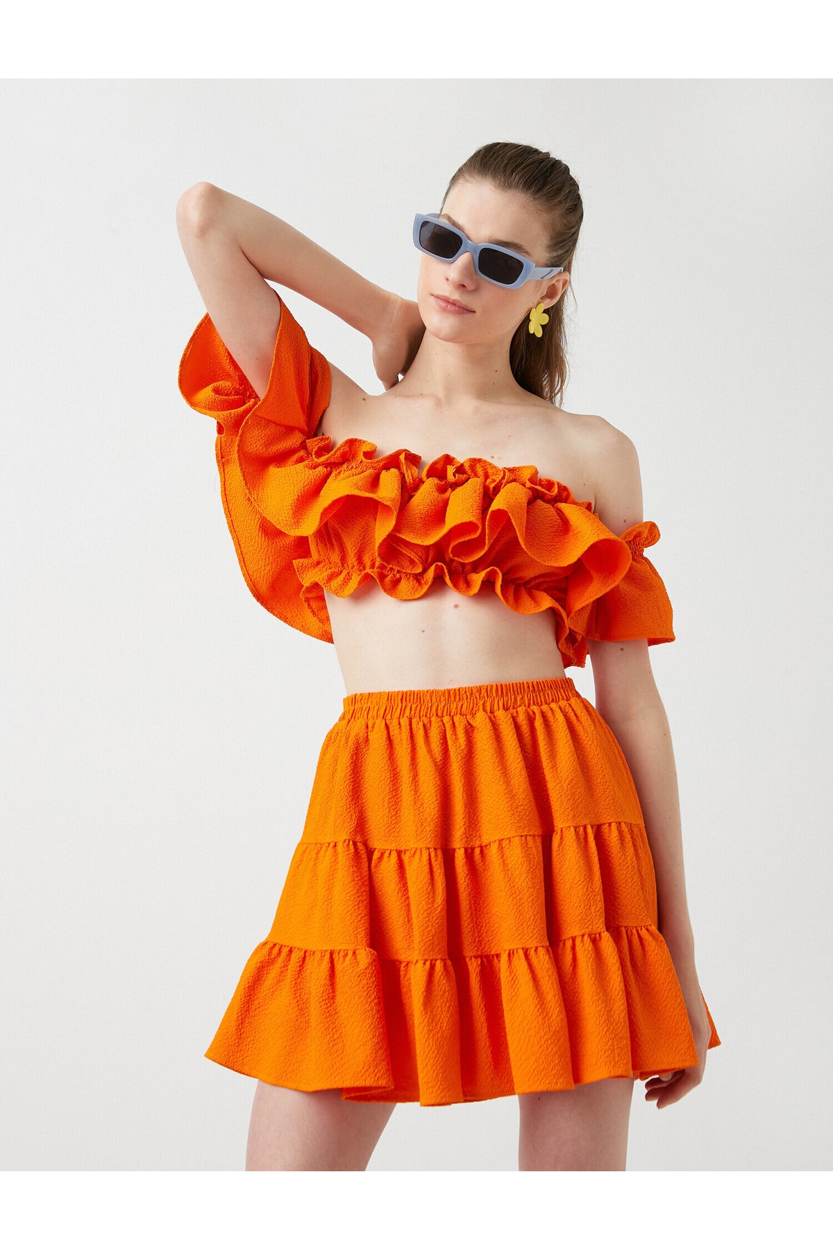 Укороченная блузка с оборкой Koton, оранжевый