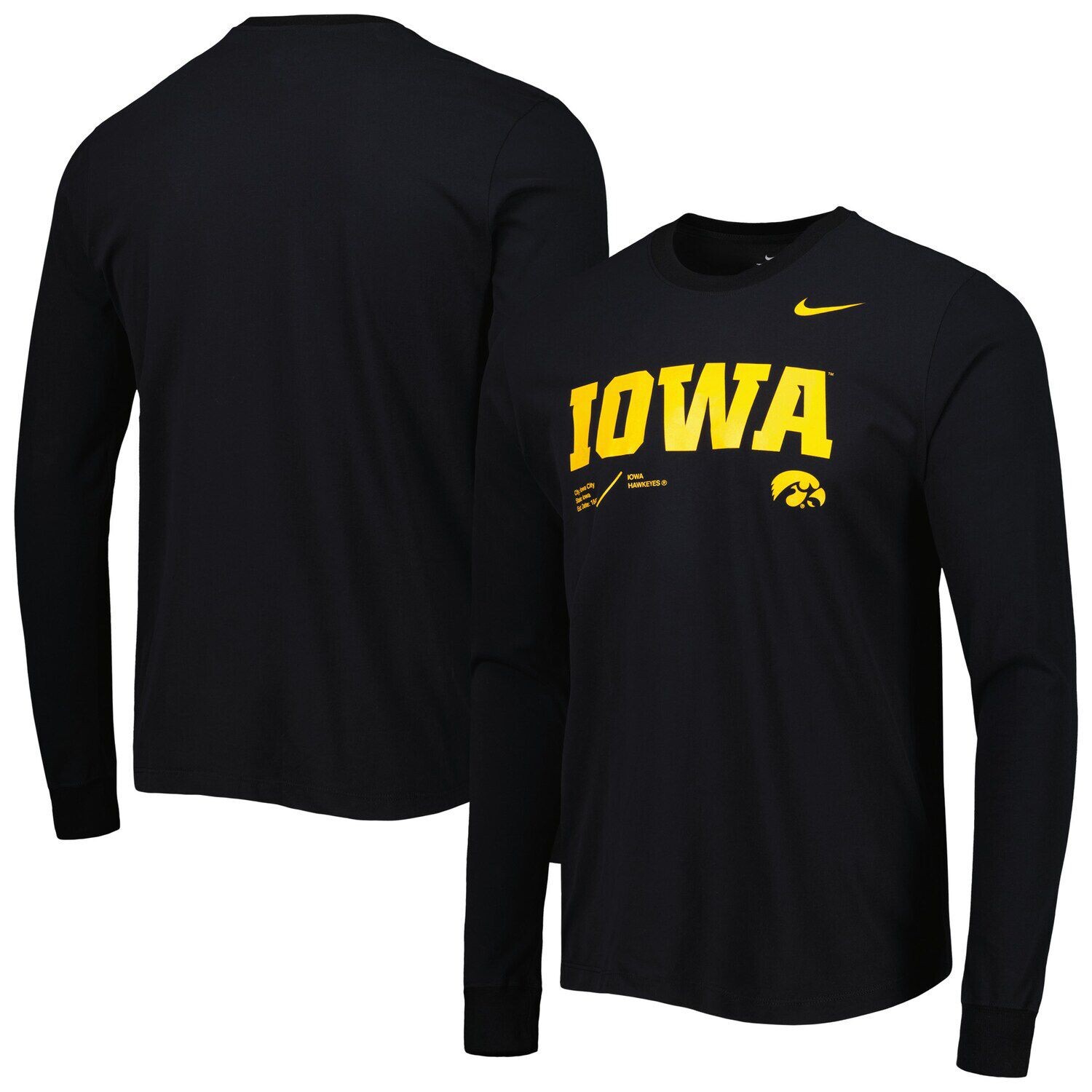 

Мужская черная футболка с длинным рукавом Iowa Hawkeyes Team Practice Performance Nike, Черный