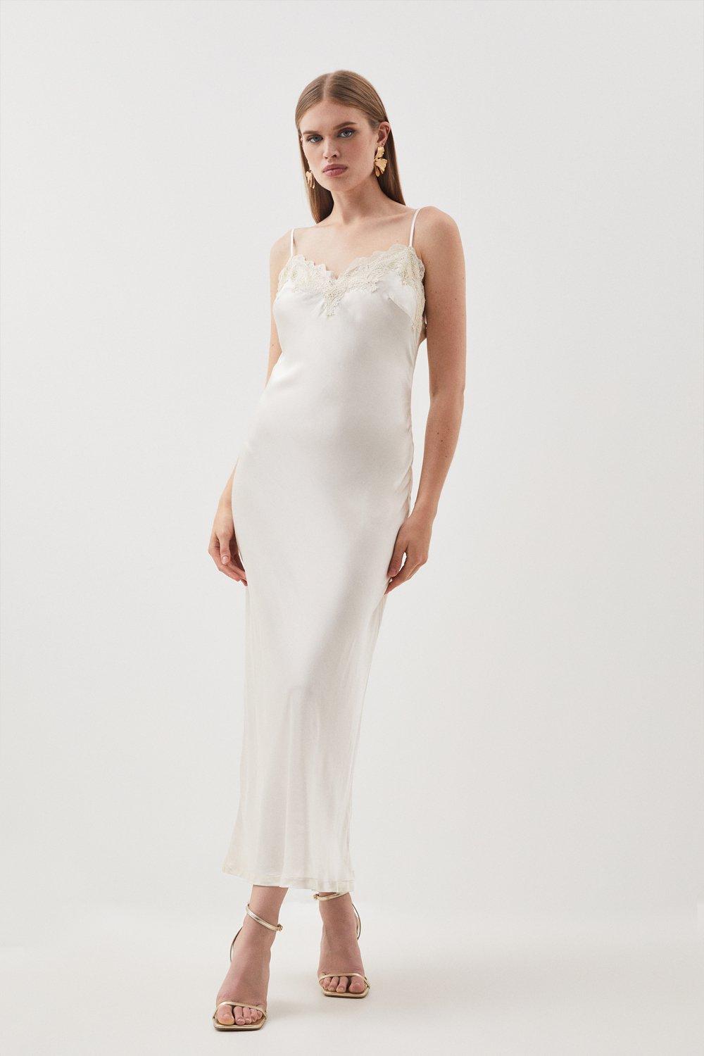 Атласное кружевное тканое платье мидакси Karen Millen, белый