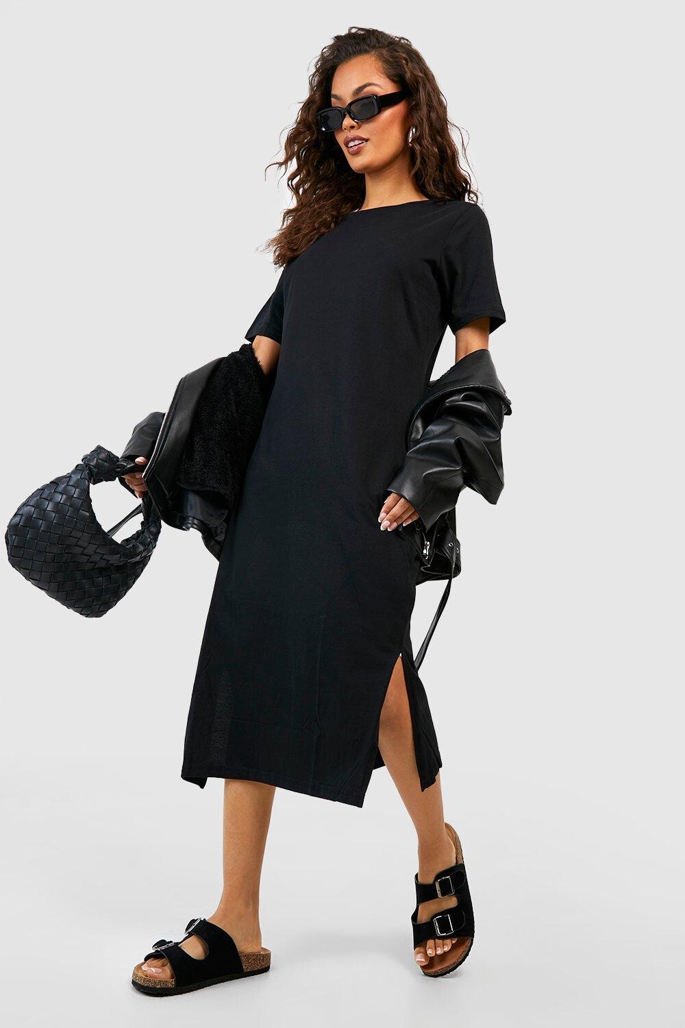 

Базовое платье-футболка миди boohoo, черный