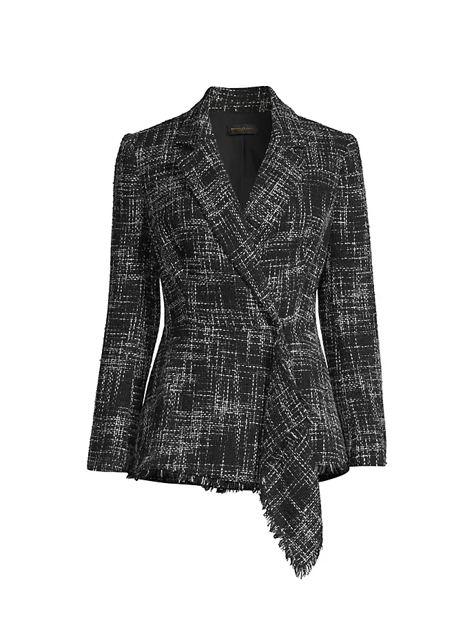

Винтажный гламурный твидовый блейзер с драпировкой Donna Karan New York, белый