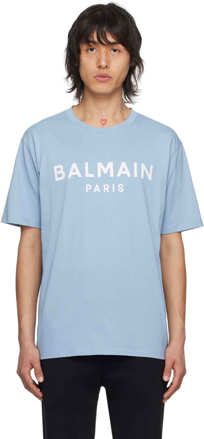 

Синяя футболка с принтом Balmain