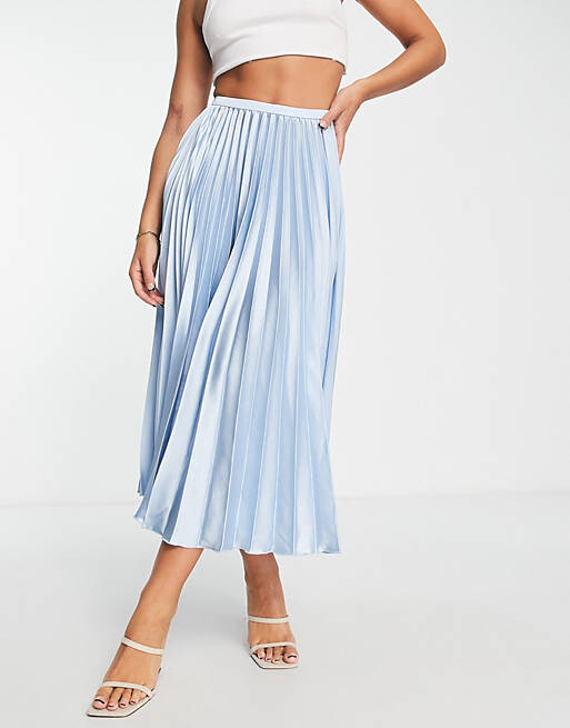 

Голубая атласная юбка миди со складками ASOS DESIGN
