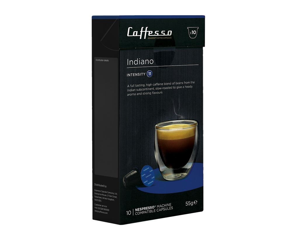 

Caffesso Indiano Упаковка из 10 капсул, 100% совместимых с кофемашинами Nespresso, DeLonghi и Krups.
