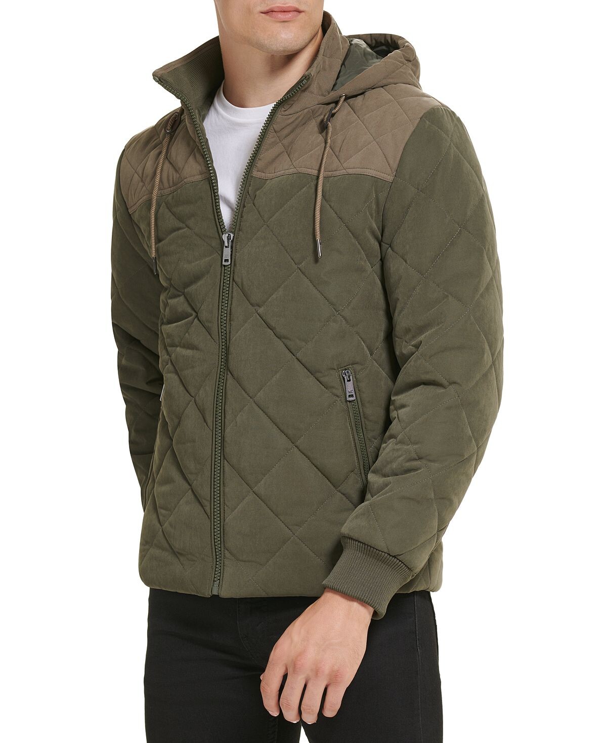 

Мужская стеганая куртка с капюшоном и цветными блоками Kenneth Cole