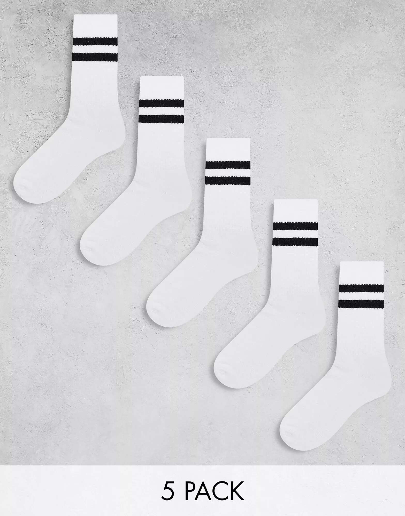 5 пар белых спортивных носков с черной полоской ASOS