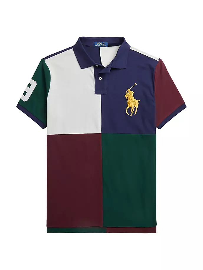 

Рубашка поло из сетки с цветными блоками Pony Polo Ralph Lauren, синий