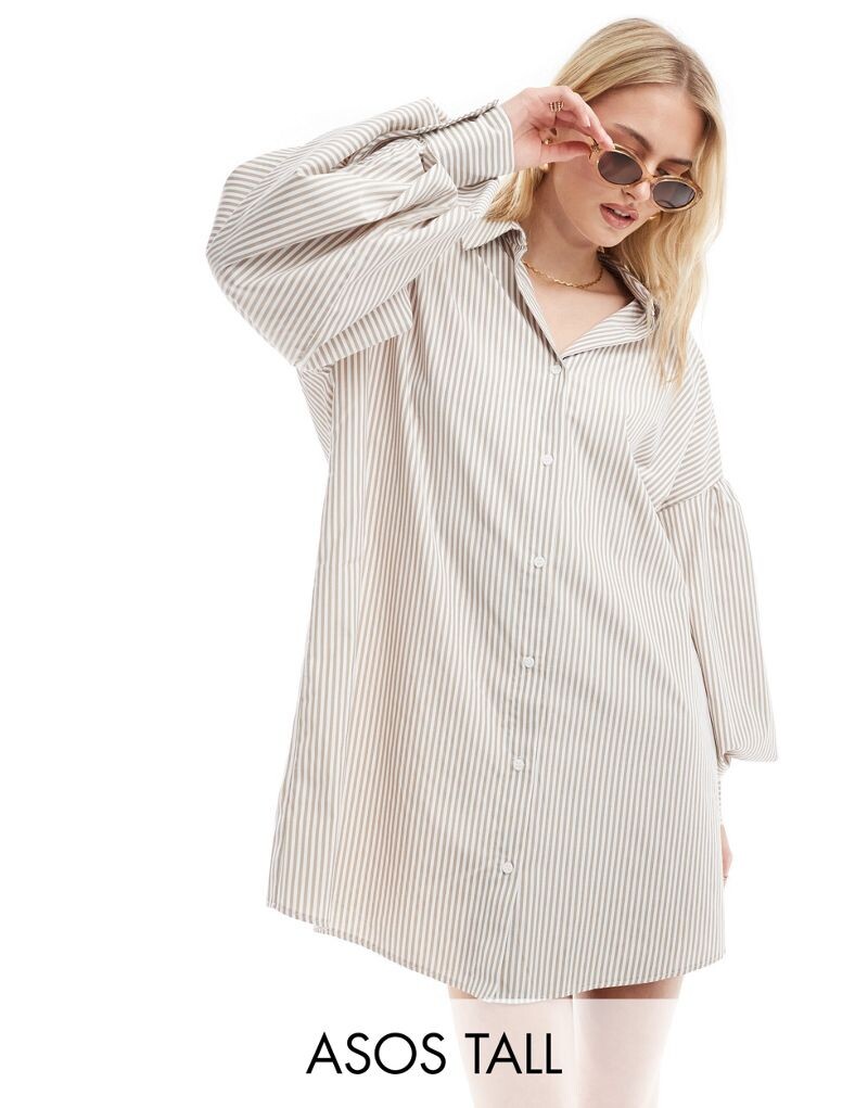 

Платье-рубашка-бойфренд в полоску с цветочным принтом ASOS DESIGN Tall