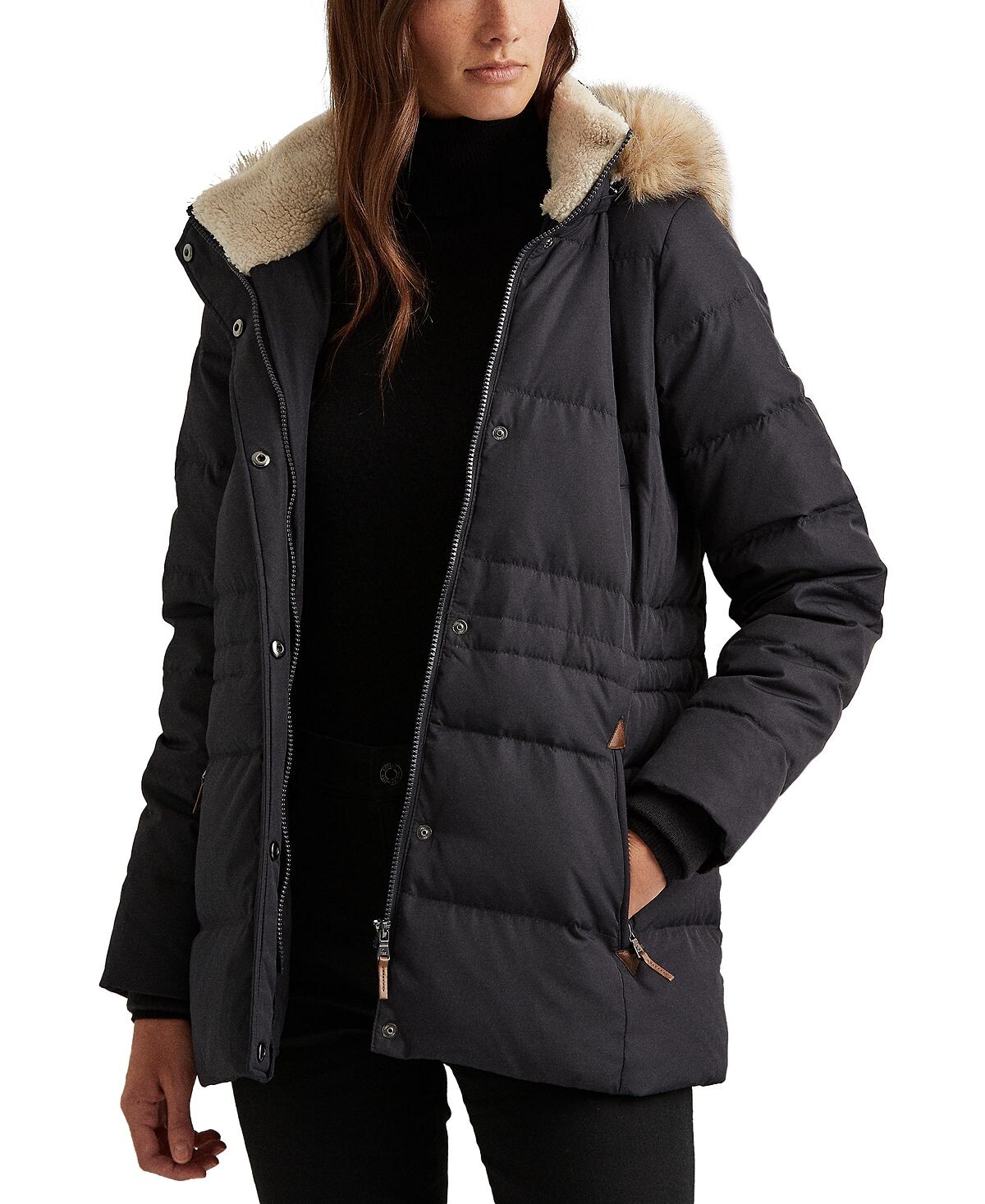 

Женский пуховик с отделкой из искусственного меха Lauren Ralph Lauren, синий
