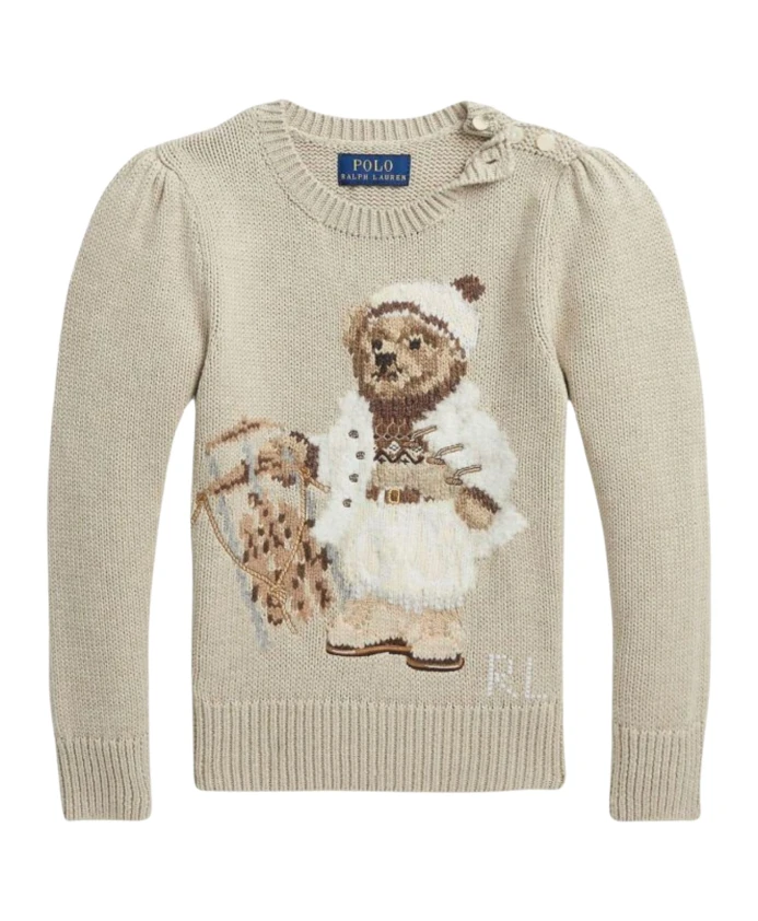 

Вязаный свитер с вышивкой мишки Ralph Lauren, бежевый