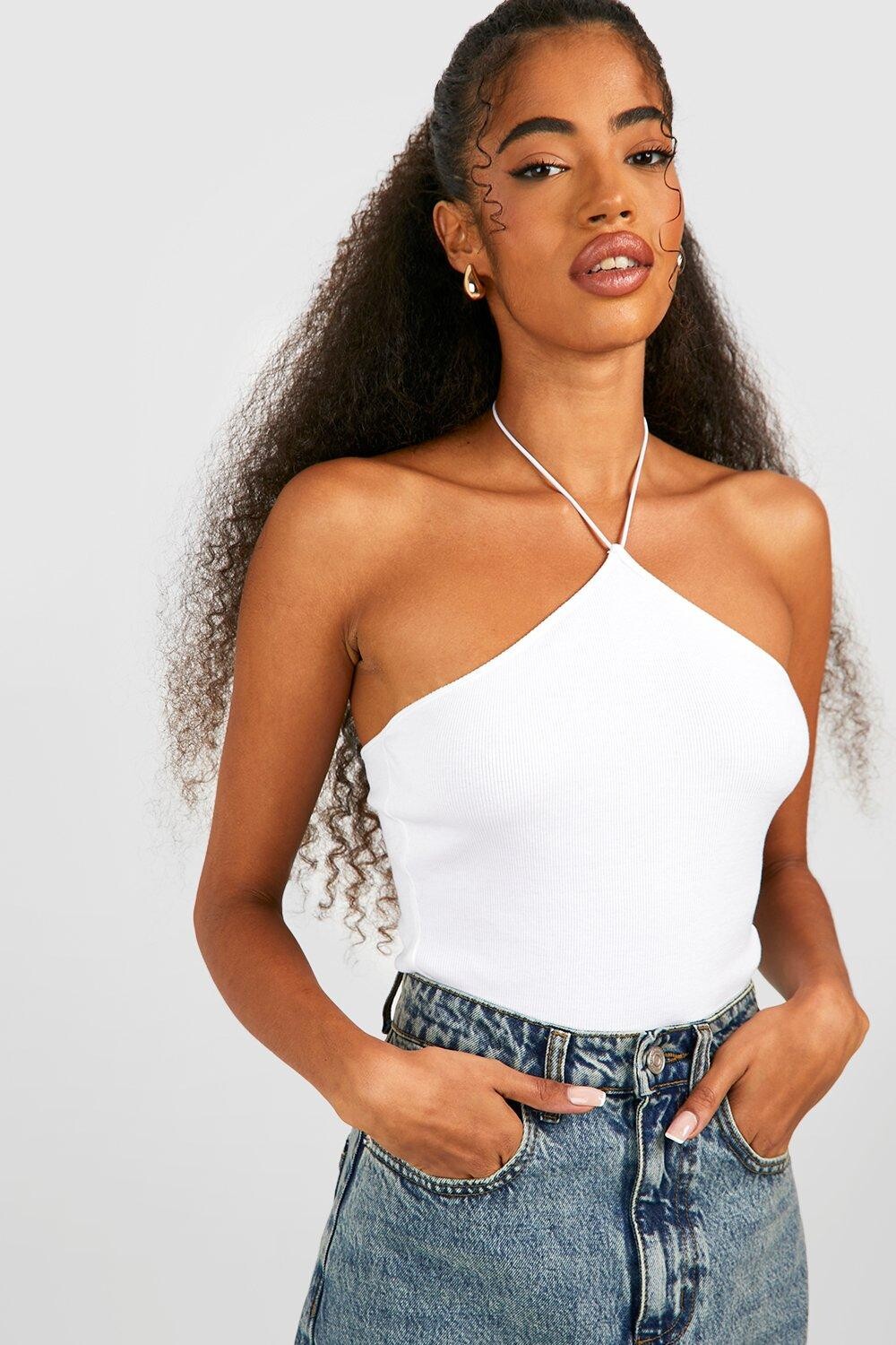 

Базовый жилет с халтером в ребку Boohoo, белый