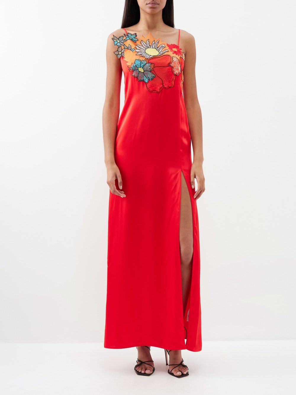 Атласное платье innocent с цветочной аппликацией Christopher Kane, красный