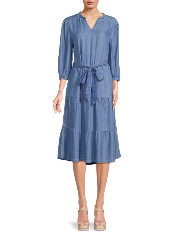 

Платье миди с воротником-стойкой и поясом Saks Fifth Avenue, цвет Medium Indigo
