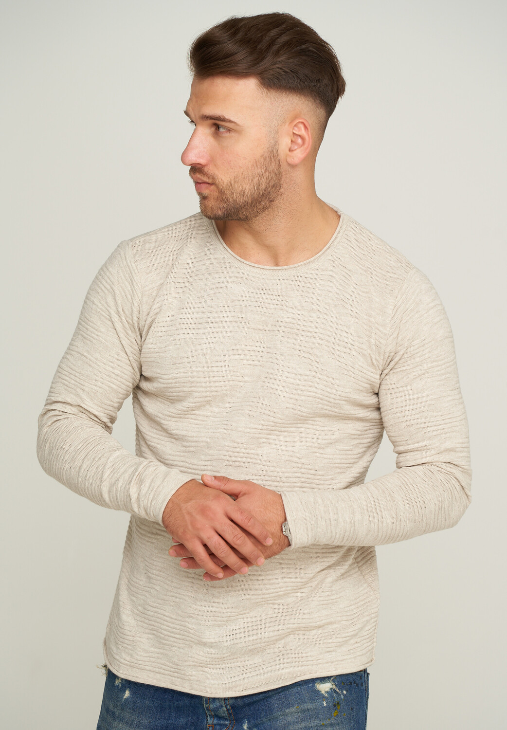 

Лонгслив behype Pullover MKBASE90, бежевый
