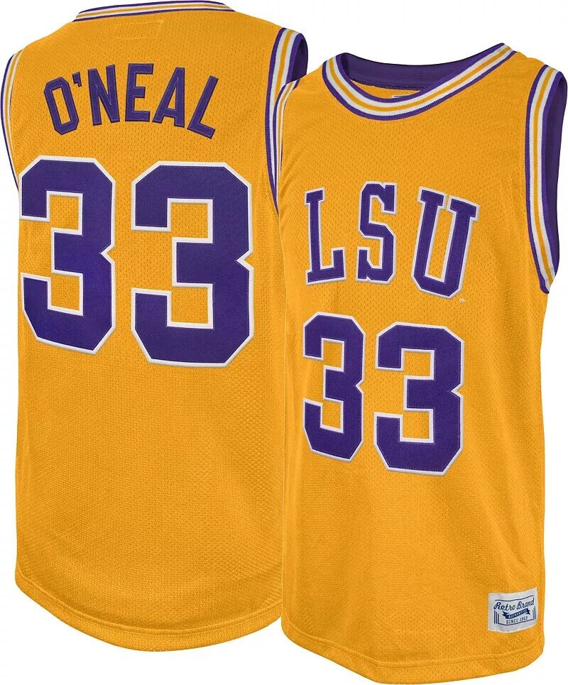 

Мужская Retro Brand Баскетбольная майка LSU Tigers Шакил О'Нил # 33, золотая копия