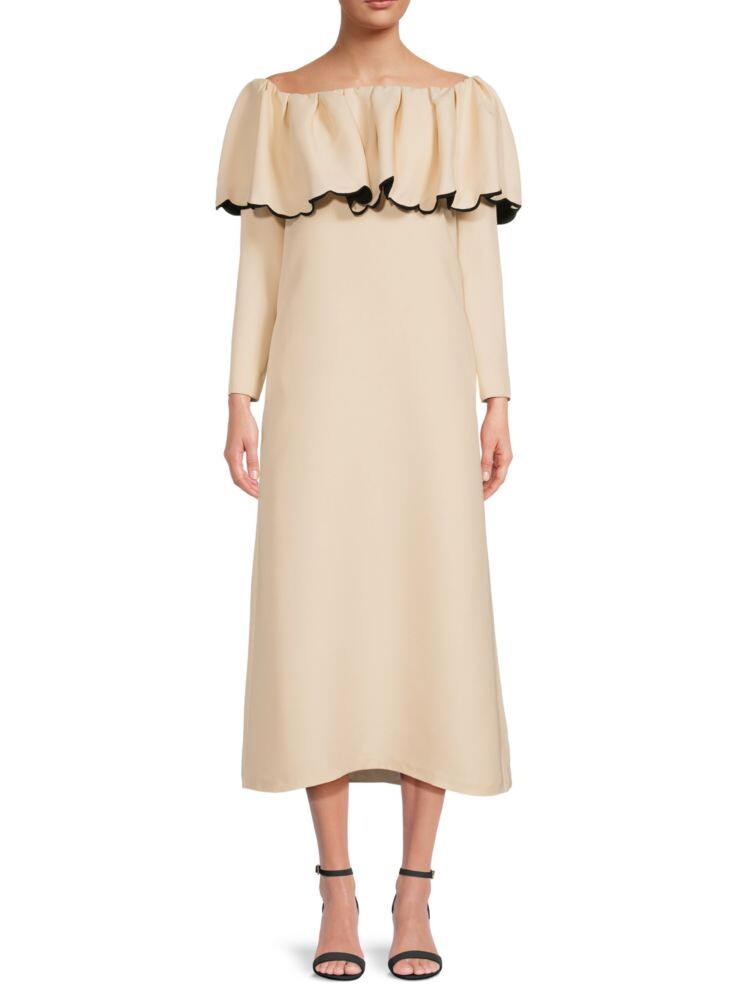 

Платье из шелка и шерсти с открытыми плечами Valentino, бежевый