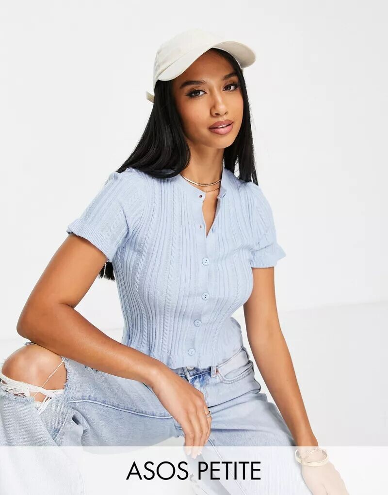

Синий кардиган с косой и оборкой ASOS DESIGN Petite