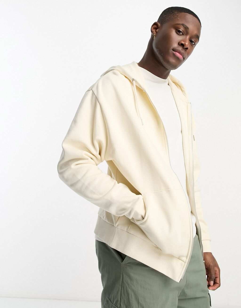 

Белое худи оверсайз на молнии ASOS DESIGN, Белый
