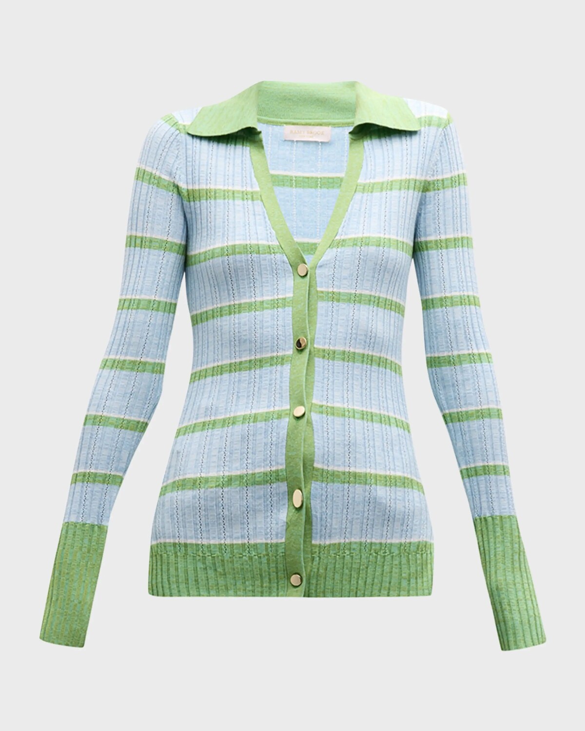 

Вязаный свитер на пуговицах в полоску Raya Ramy Brook, цвет Green Blue Quarts Combo Feeder Stripe