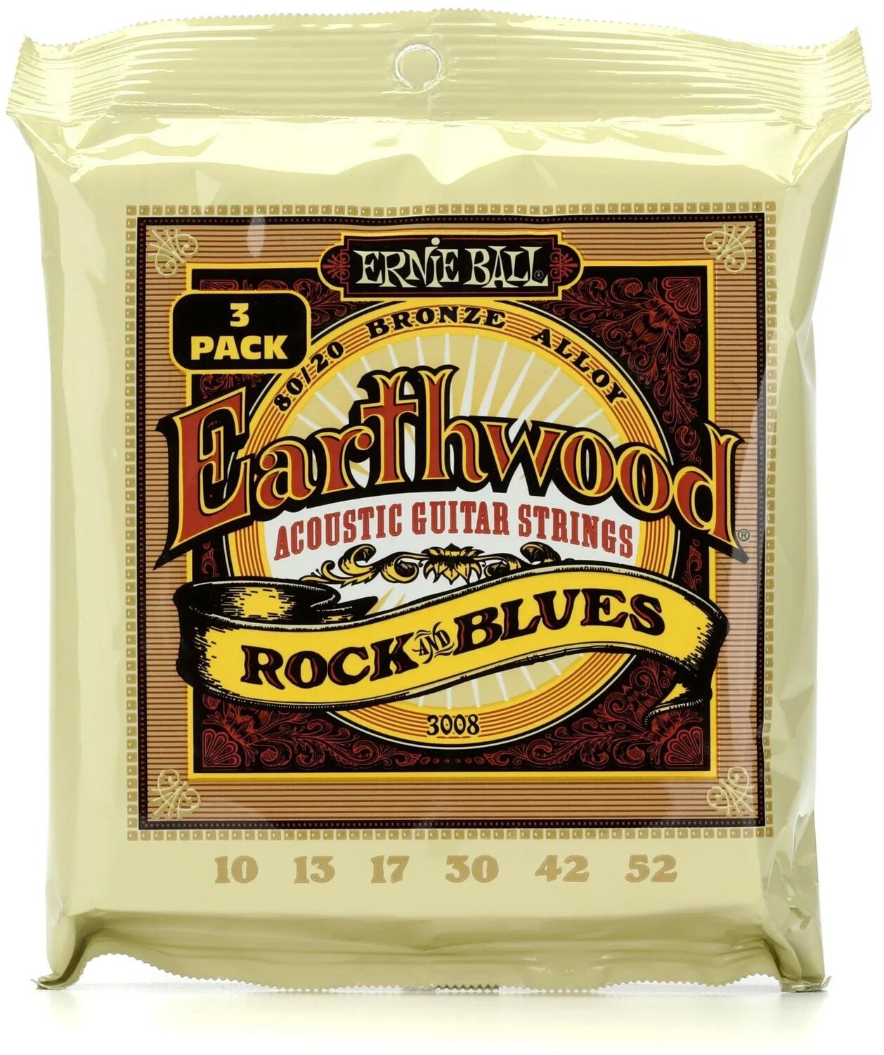 

Струны для акустической гитары Ernie Ball 3008 Earthwood 80/20 Bronze — .010-.052 Rock and Blues Factory (3 шт.)