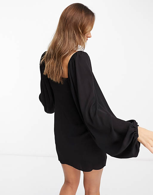 Черное чайное платье мини с расклешенными рукавами ASOS DESIGN