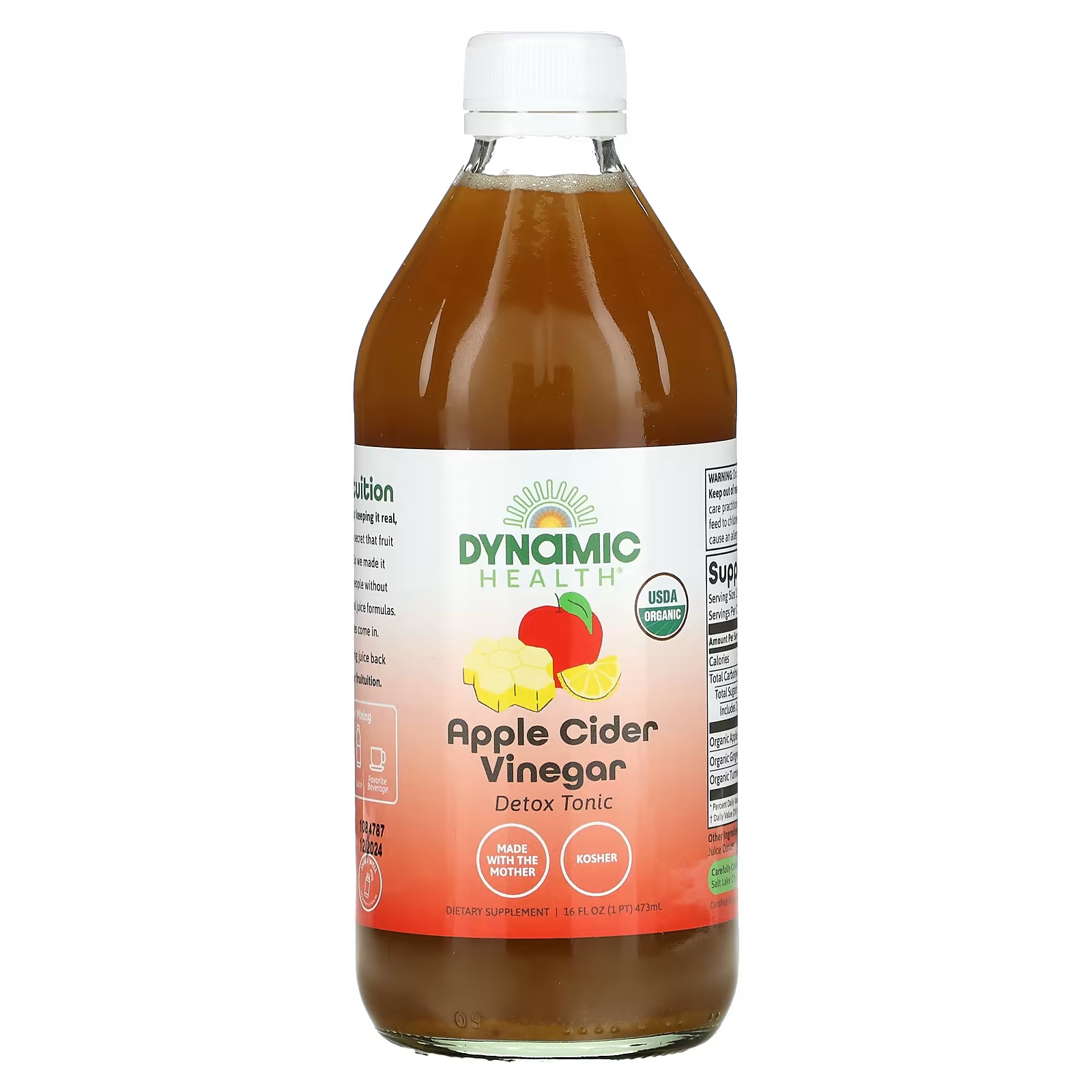 Тоник Dynamic Health для выведения токсинов с органическим яблочным уксусом, 473 мл чай органический tipson куркума и имбирь с лимоном 25 пакетиков