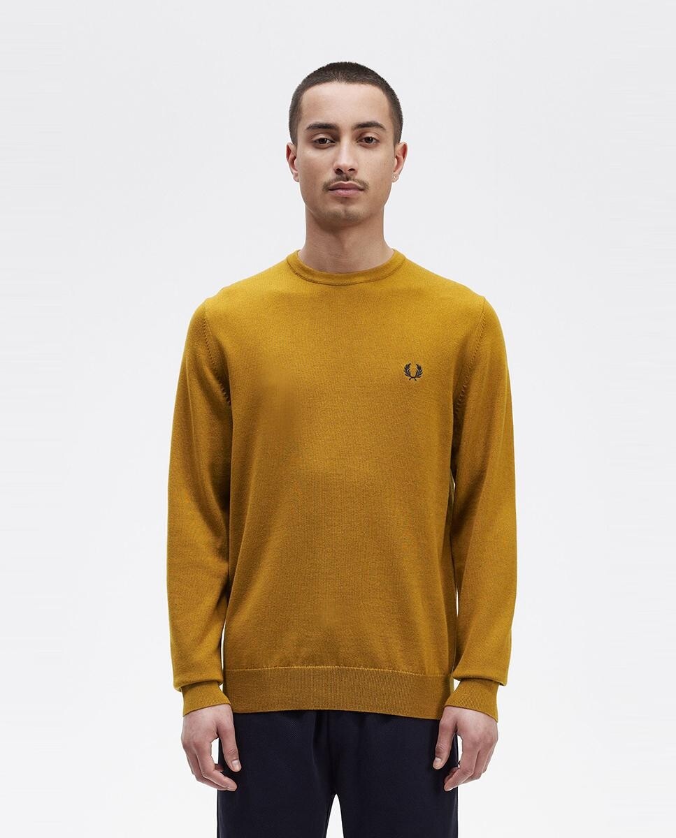

Мужской свитер с круглым вырезом и логотипом на груди Fred Perry, светло-коричневый