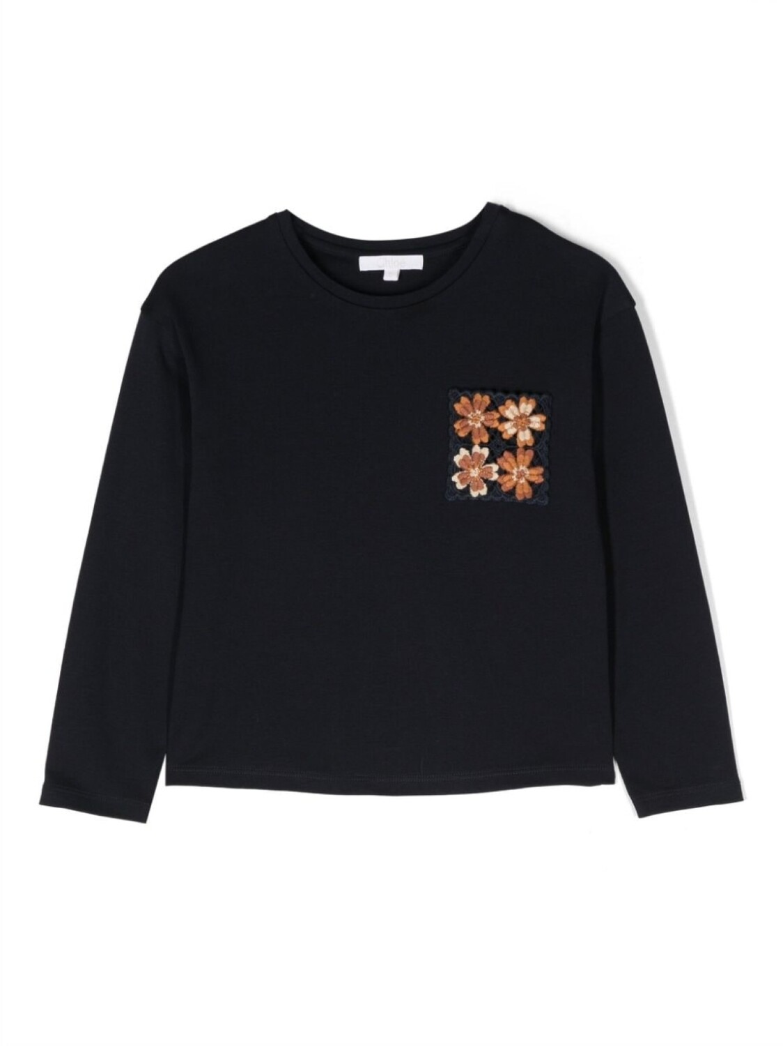 

Футболка из органического хлопка с цветочной вышивкой Chloé Kids, синий