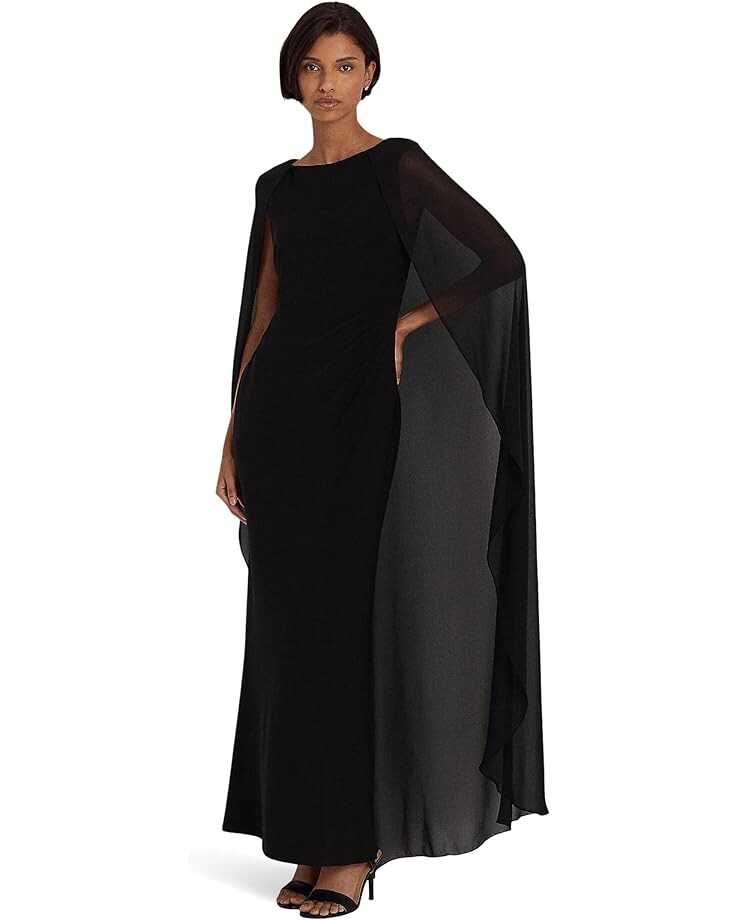 Платье LAUREN Ralph Lauren Georgette-Cape Jersey Gown, черный new hair cutting hairdressing cloth barbers hairdresser large salon adult waterproof cape gown wrap hairdresser cape gown wrap