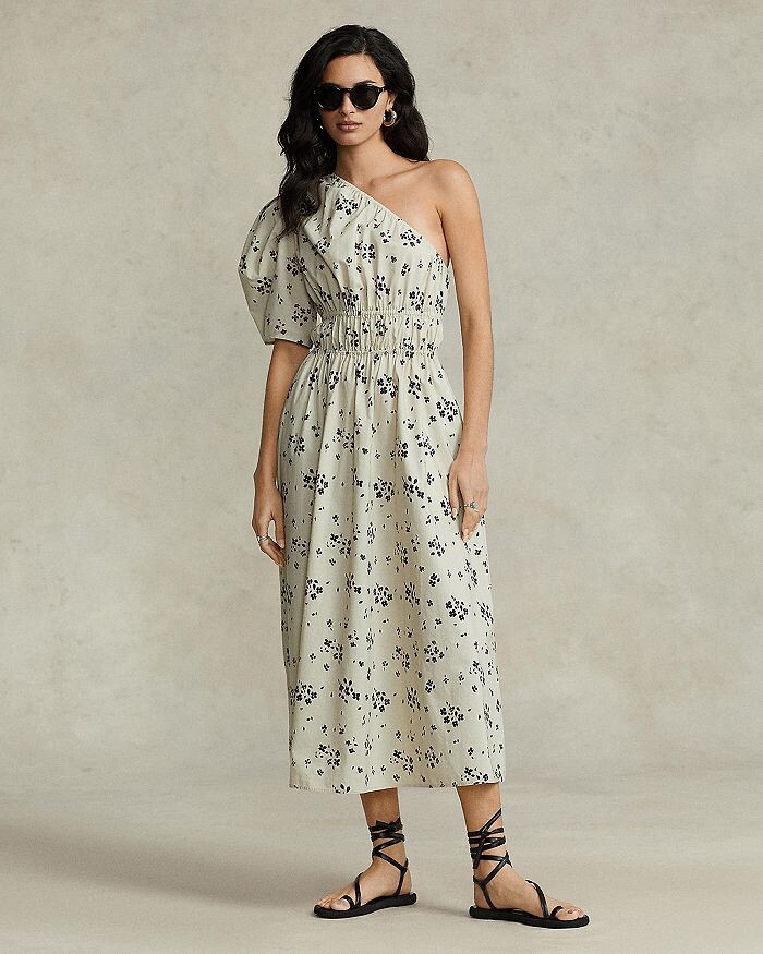 

Платье миди из поплина на одно плечо с цветочным принтом Ralph Lauren