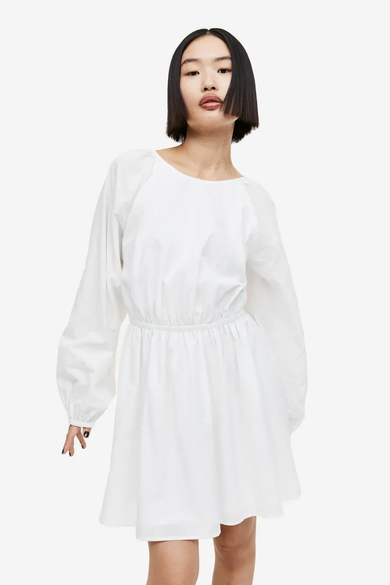 Платье с открытой спиной и объемными рукавами H&M, бежевый