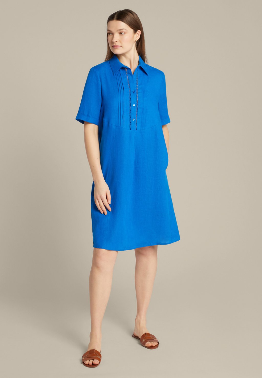 Платье-рубашка Elena Mirò, Светло-синий хлопковое платье со съемными рукавами elena mirò красный