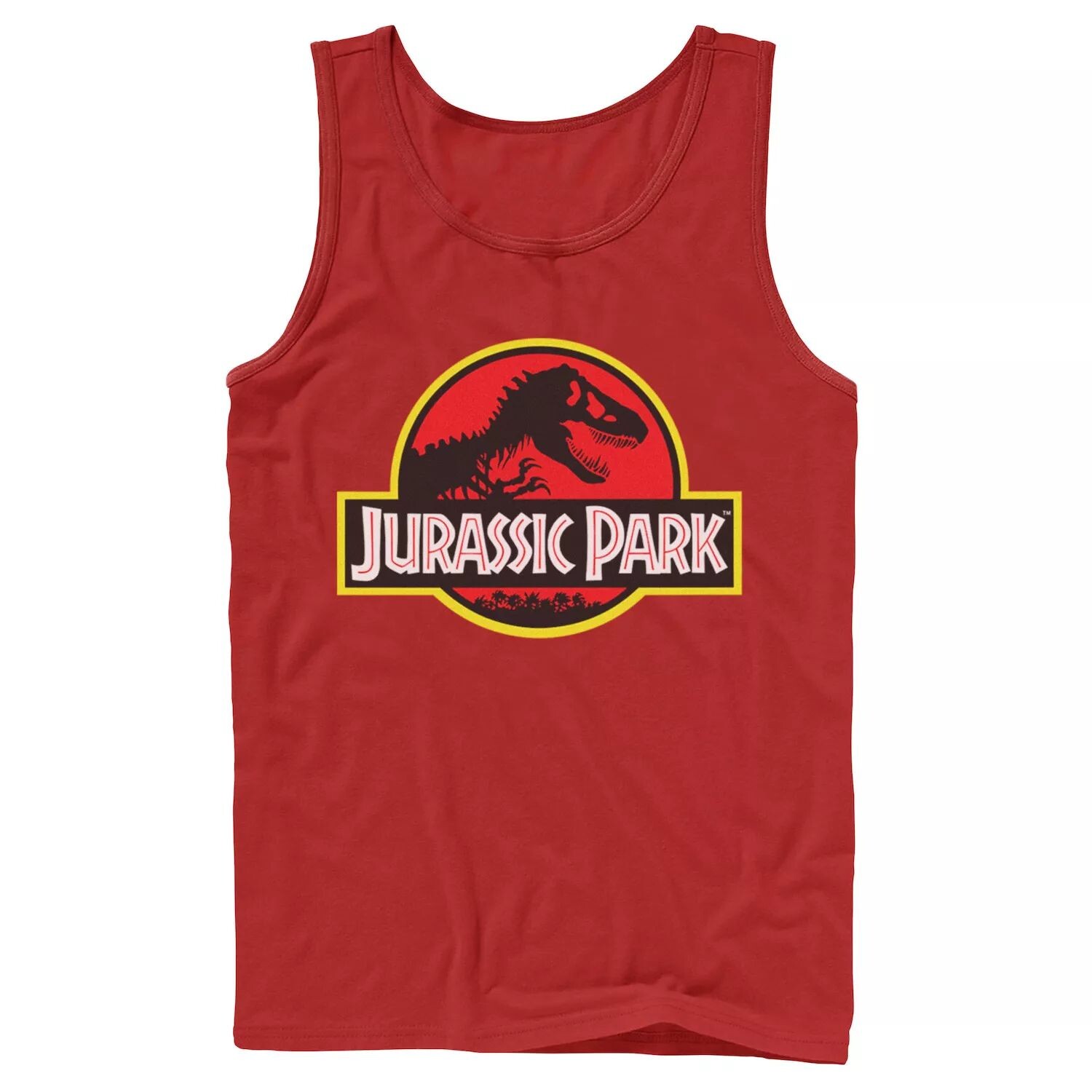 

Мужская красная и желтая майка с логотипом Jurassic Park и графическим рисунком Licensed Character