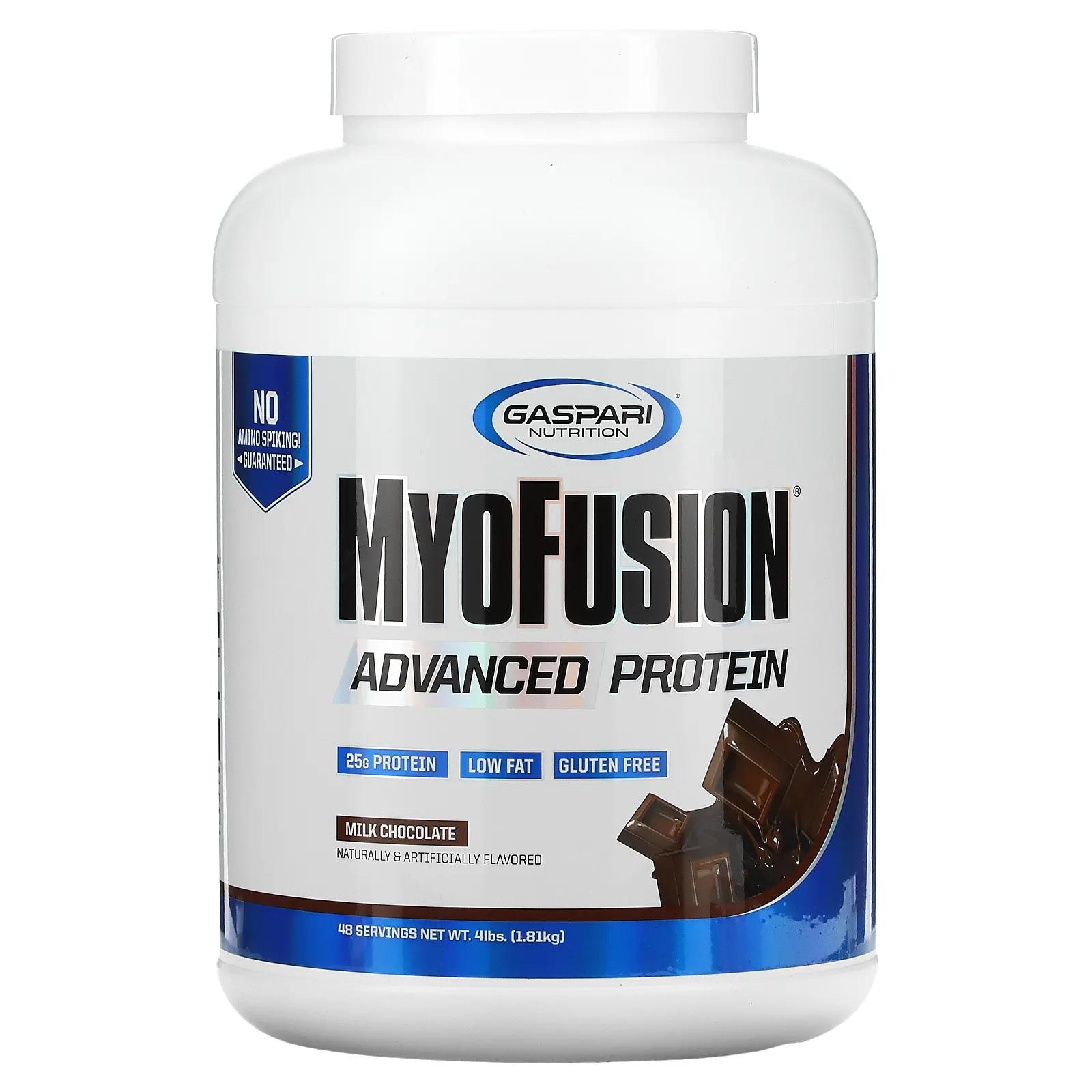 Gaspari Nutrition MyoFusion Advanced Protein Milk Chocolate 4 lbs (1.81 kg) gaspari nutrition клубничный киви glycofuse 1 92 фунта