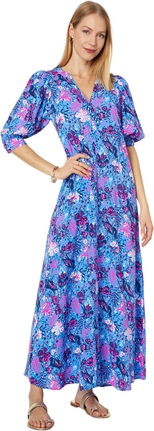 

Платье макси с рукавами до локтя Андрей Lilly Pulitzer, цвет Boca Blue Birds Eye View