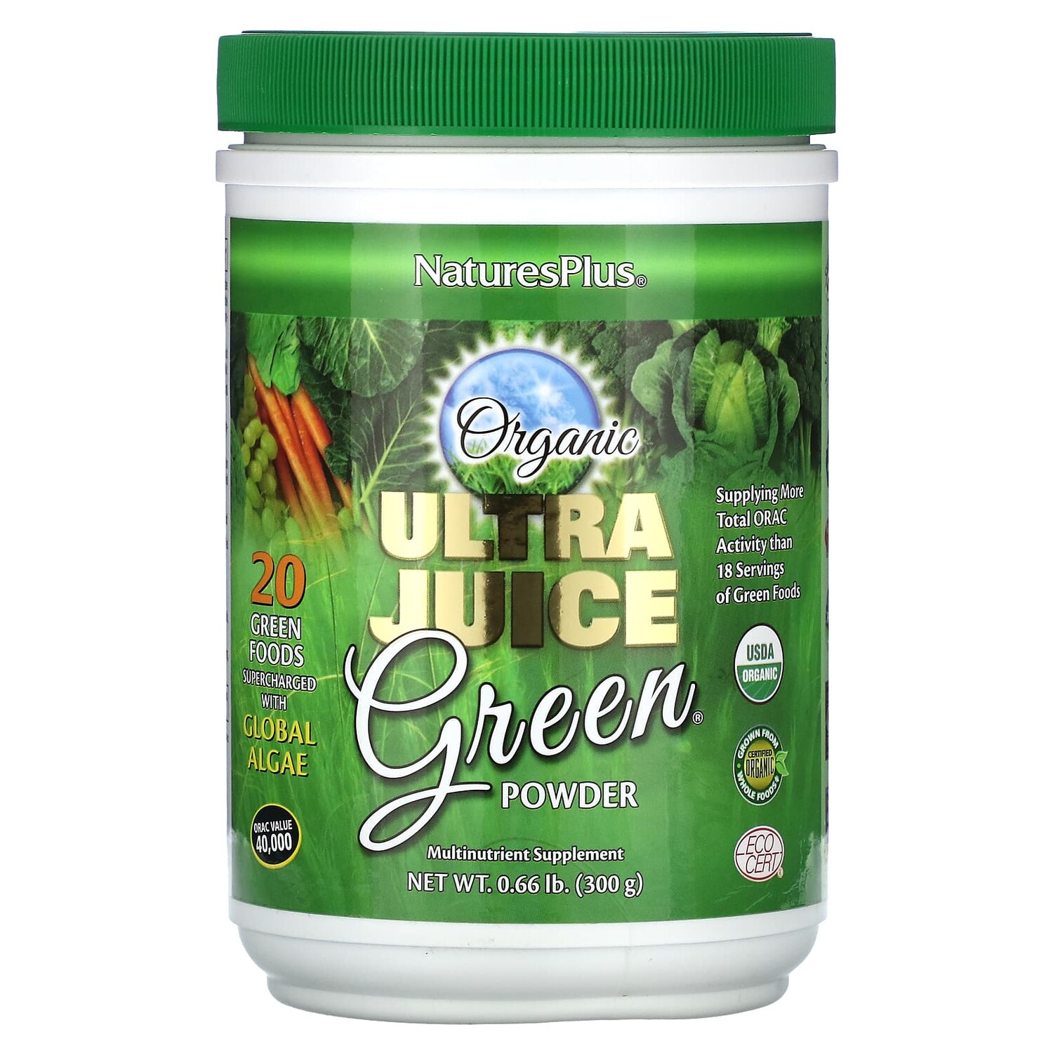 

Органический зеленый порошок Ultra Juice, 300 г (0,66 фунта), NaturesPlus