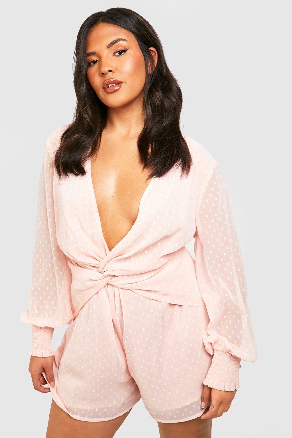 

Комбинезон plus dobby шифоновый с орбками Boohoo, румяна
