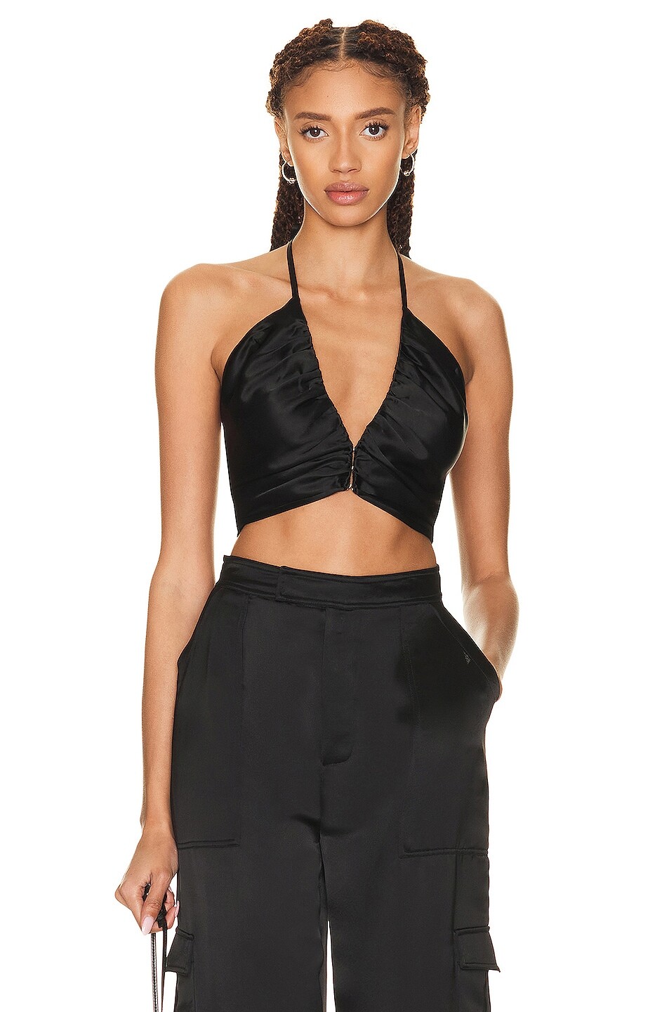 

Топ Nicholas Tash V Neck Ruched Cropped, черный