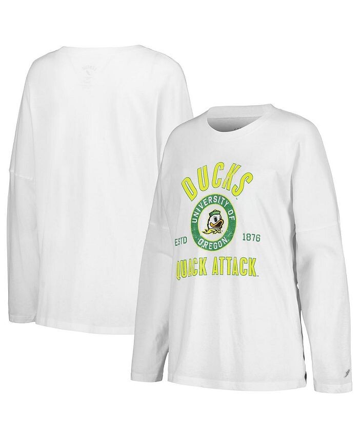 

Женская белая рваная футболка большого размера с длинными рукавами Oregon Ducks Clothesline League Collegiate Wear, белый