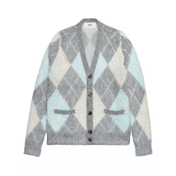 

Кардиган brushed argyle-intarsia cardigan Ami Paris, серый