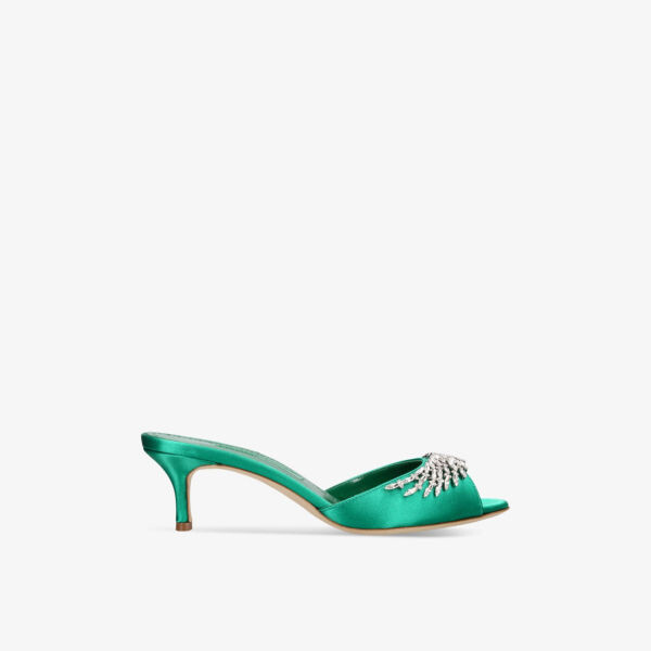 

Атласные туфли-мюли lumada 50 на каблуке, украшенные кристаллами Manolo Blahnik, зеленый