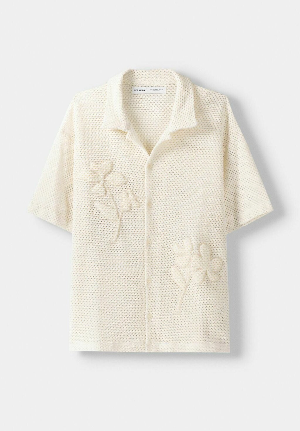 

Рубашка TEXTURED OPENWORK SHORT SLEEVE Bershka, бежевый